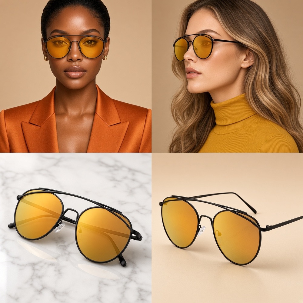 Sunglasses Women OS Black Brand New Madden NYC Aviator Double Bridge Orange Lens